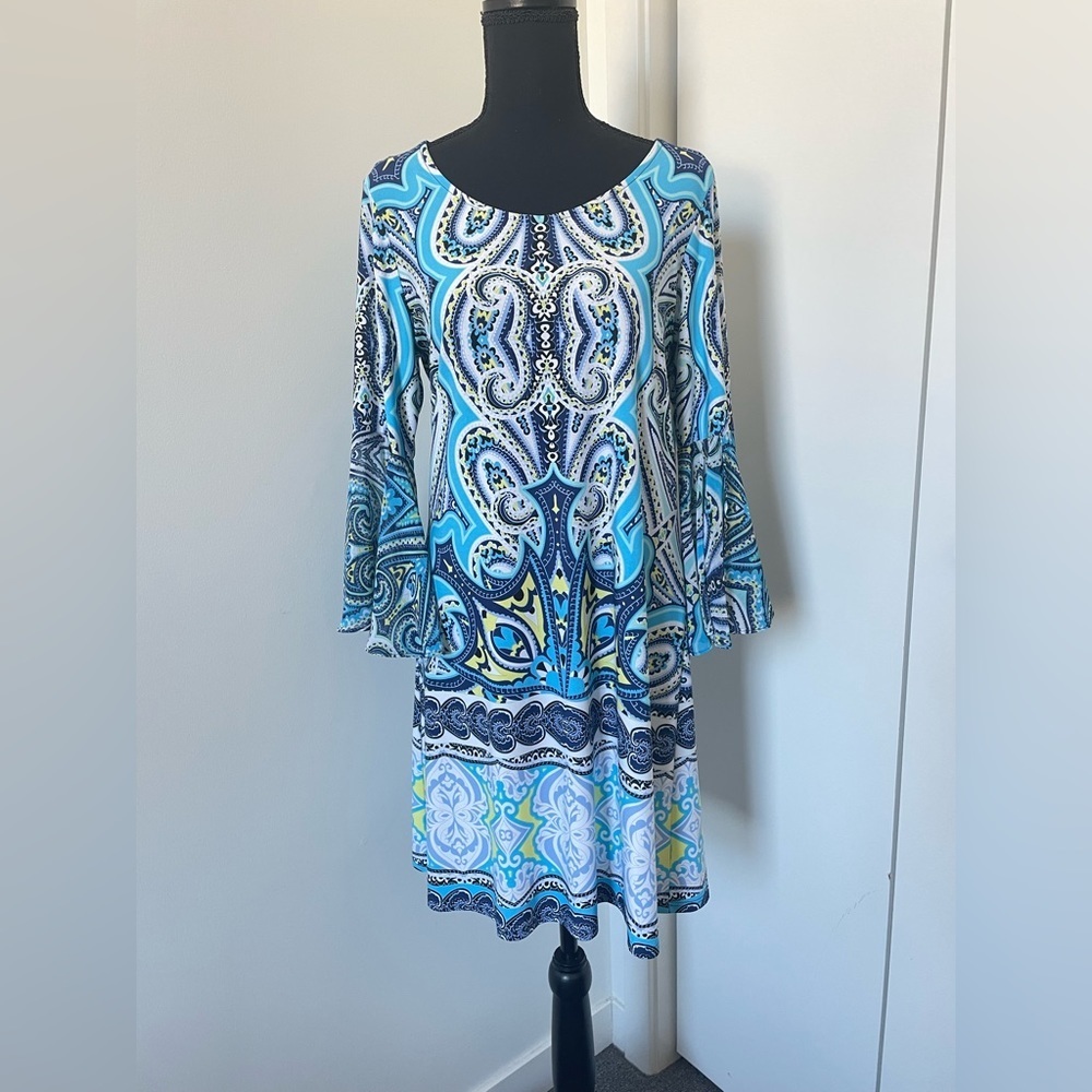 Blue Paisley Print A-Line Dress